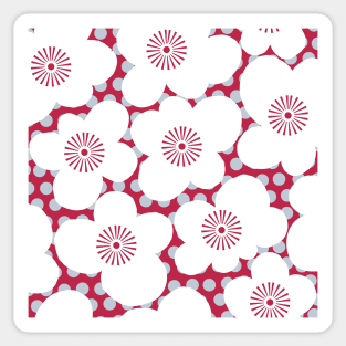 White retro blossoms and polka dots on viva magenta Sticker